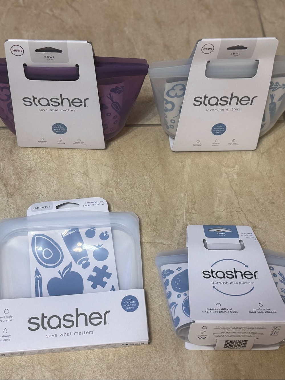 Stasher™ Silicone Reusable 2- 4 Cup Bowls, 2-Cup, and 1 Sandwich